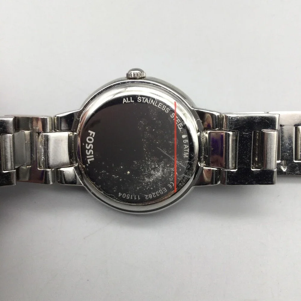 Fossil Womens Watch 29mm Silver Tone Crystals Stainless ES3292 New Battery 6.25